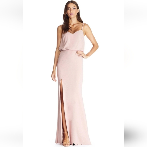 Dress The Population Gracelyn Blouson Jersey maxi dress.High split. Pink. Size L - Picture 1 of 16